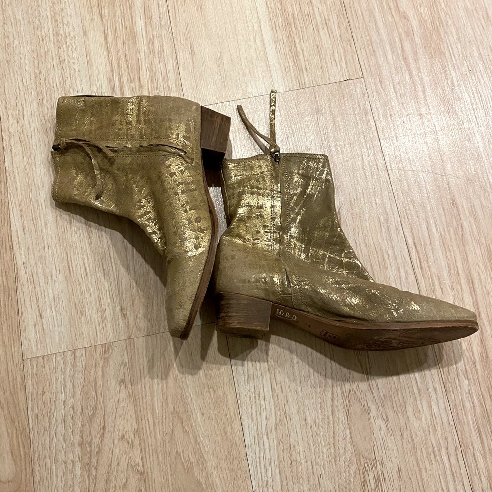 Free People gold leaf distressed ankle booties